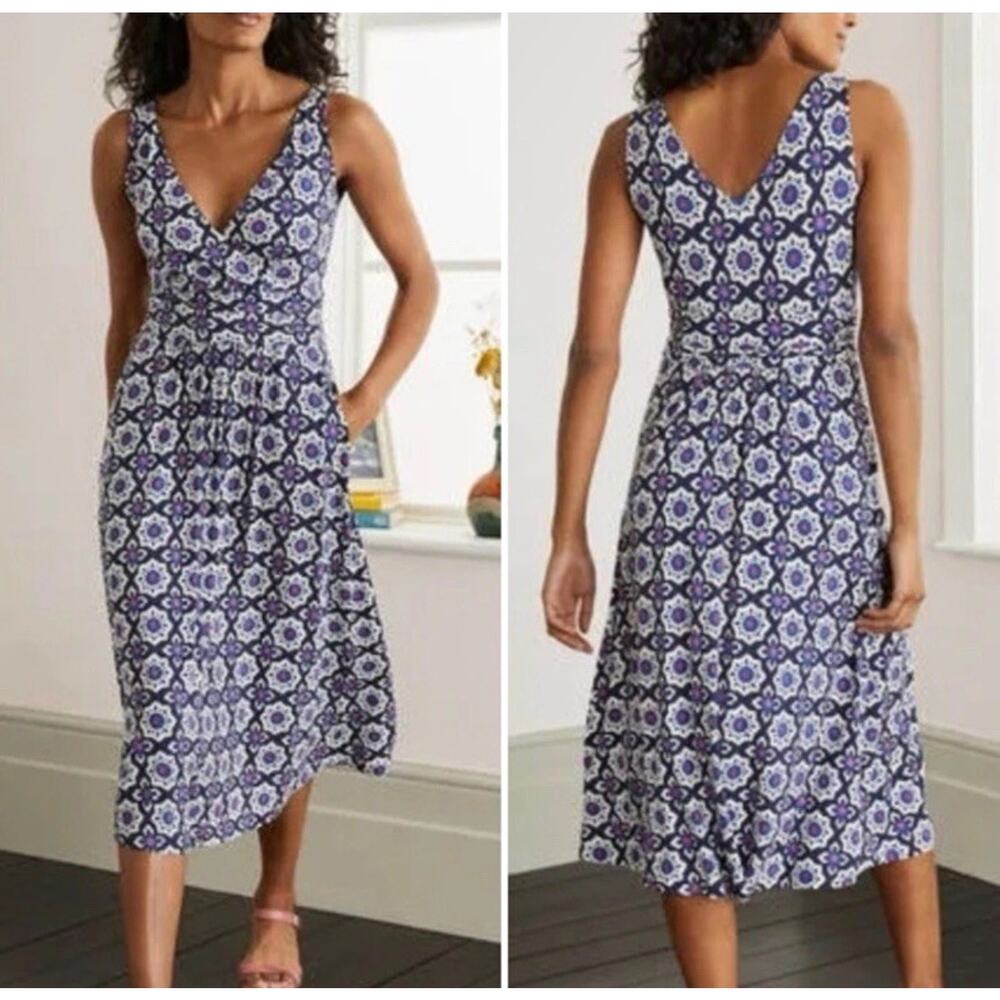 Boden Navy and White Floral Midi Dress